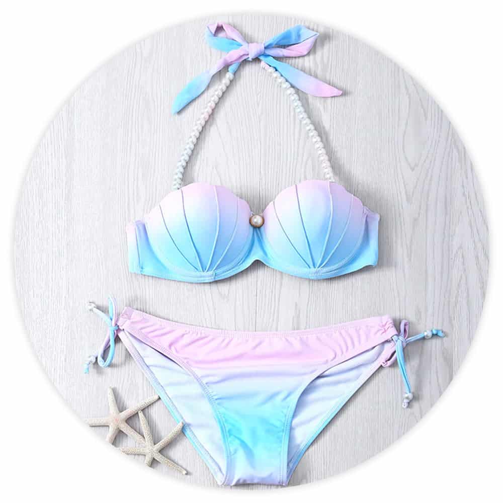 Baddräkt Dam Bikini Med Snäckor Pastell Sjöjungfru