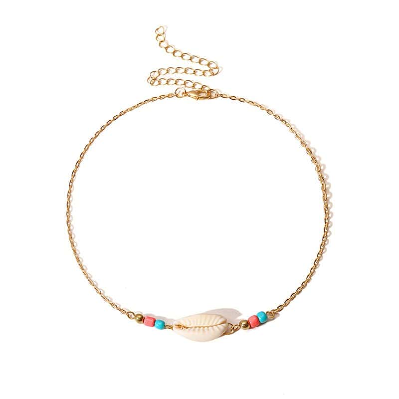 Snäckhalsband Cowrie Choker Med Färgade Pärlor