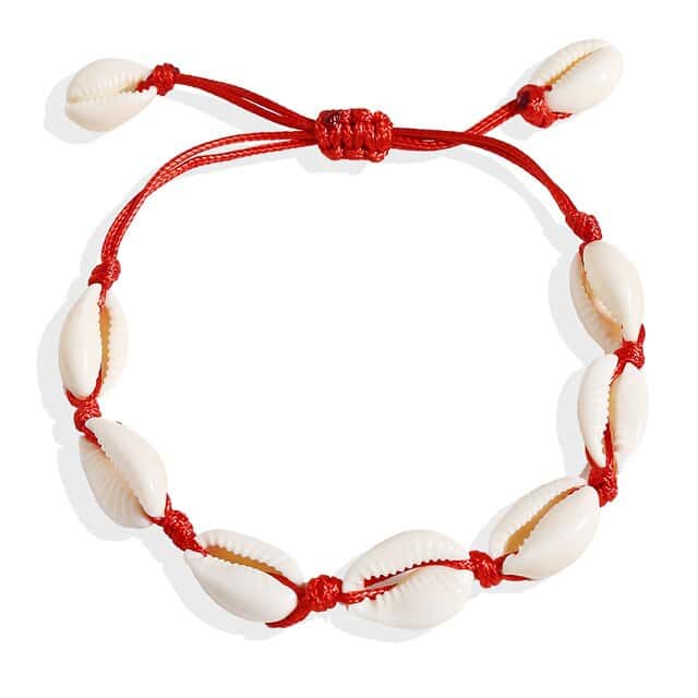 Snäckarmband Röd Kord Kauris