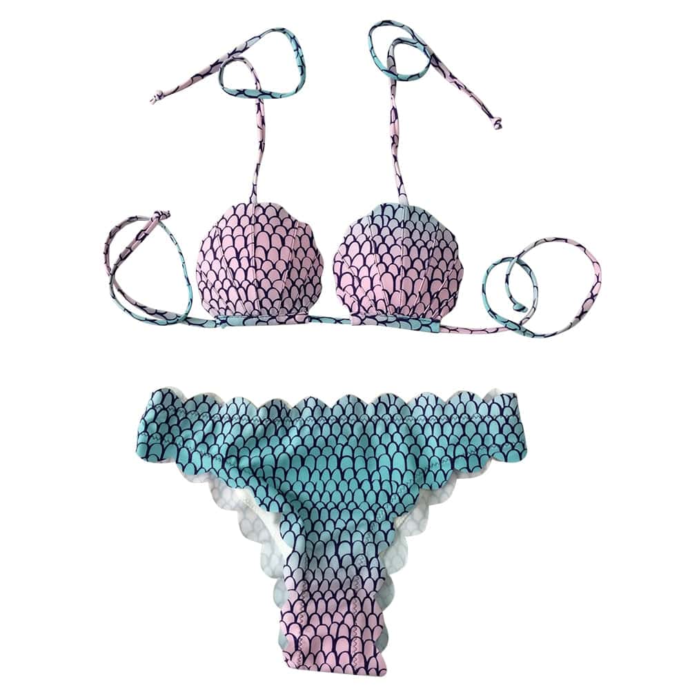 Baddräkt Dam Bikini Med Snäckor Sjöjungfru Blå