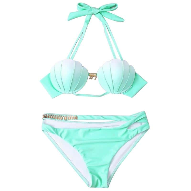 Baddräkt Dam Bikini Med Snäckor Pastellgrön Sjöjungfru