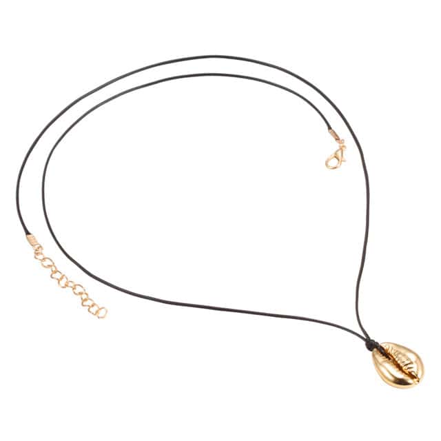 Snäckhalsband Gyllene Cowrie Med Svart Snöre