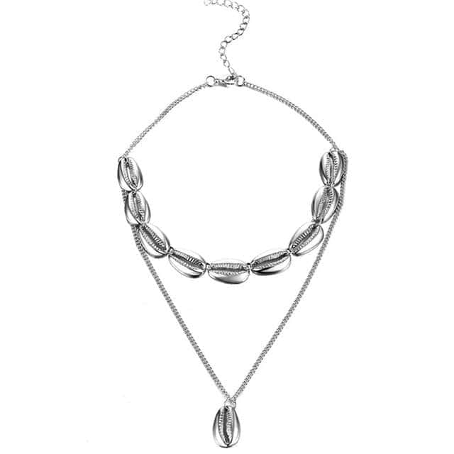 Snäckhalsband Silver Cowrie Hänge Choker