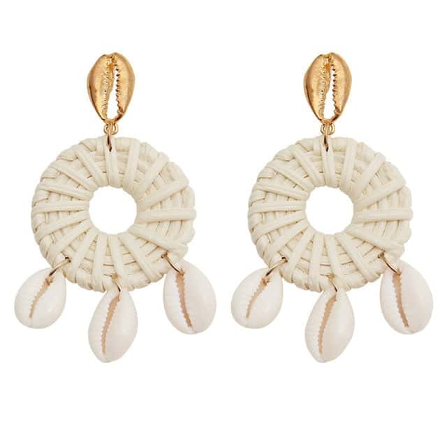 Örhängen Snäckor Cowries Och Vävd Halm