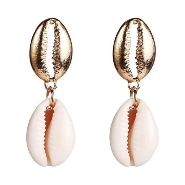 Örhängen Snäckor Vit Och Gyllene Cowrie