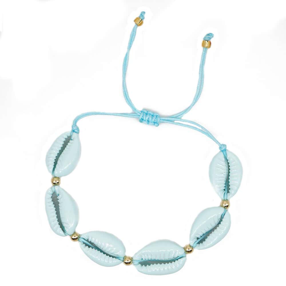 Snäckarmband Pastellblå Kaurisnäcka