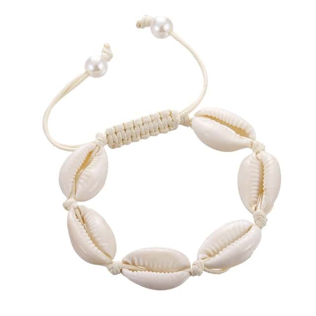 Snäckarmband Vit Kaurisnäcka Och Vit Snodd
