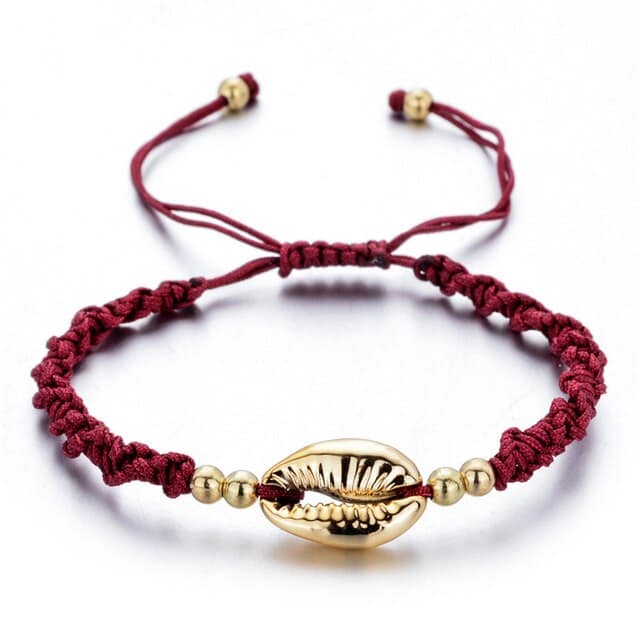 Snäckarmband Röda Och Gyllene Kaurisnäckor