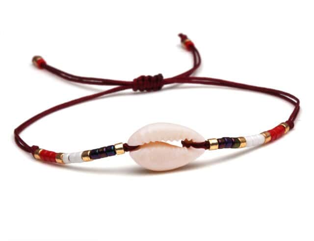 Snäckarmband Rött Kauris Halsband