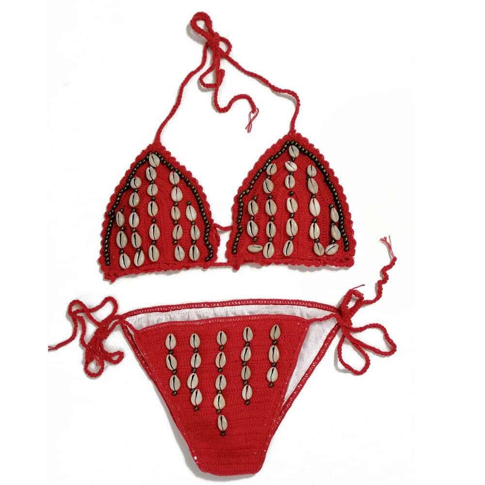 Baddräkt Dam Bikini Med Snäckor Röd Kauris