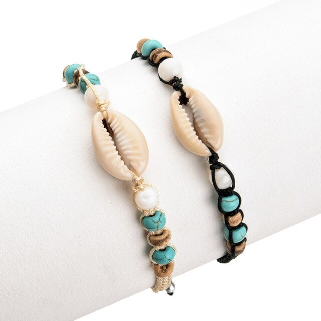 Snäckarmband Dubbla Kauri Och Vita Pärlor