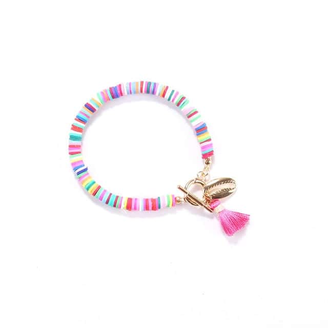 Snäckarmband Platta Rosa Pärlor